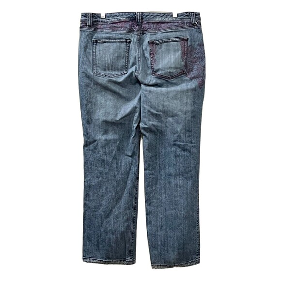 Venezia Womens Denim w Pink Floral Paint Accent Mid Rise Straight Jeans Size 18 - Picture 3 of 10